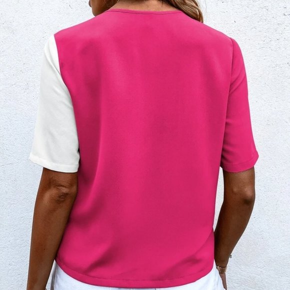 Colorblock Button detail Patched Pocket Blouse - Picture 3 of 6